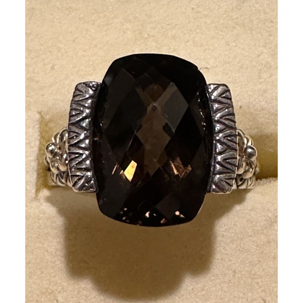 Barbara Bixby Sterling Silver 18K Gold Smoky Quartz Faceted Ring Size 9.5